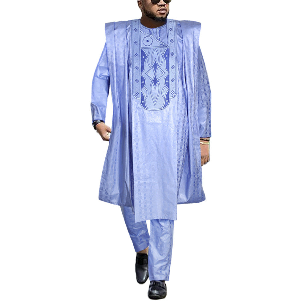 foreign trade fashion  couple wear plus size men's wear new jacquard cloth full craftsmanship scented three-piece suit