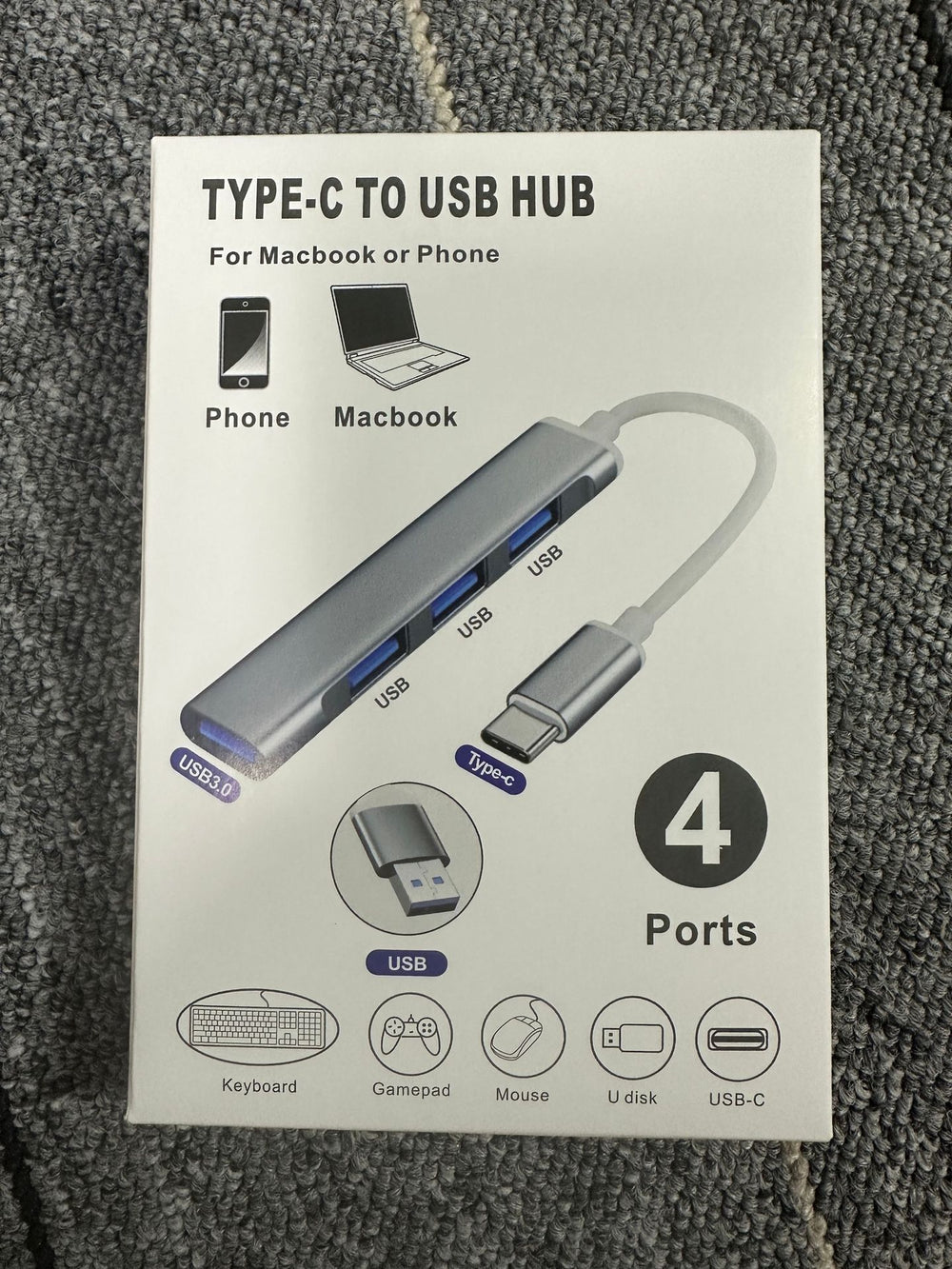 Usb 3.0 splitter, type-c external 1-to-4 car, mobile phone, laptop cross-border hub expansion dock