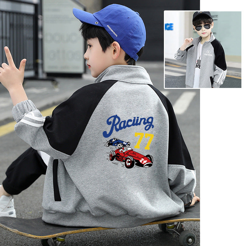 Stylish boys' spring/autumn long-sleeve jacket, middle and young children's autumn jacket, girls' baby zip-up top, children's sweatshirt