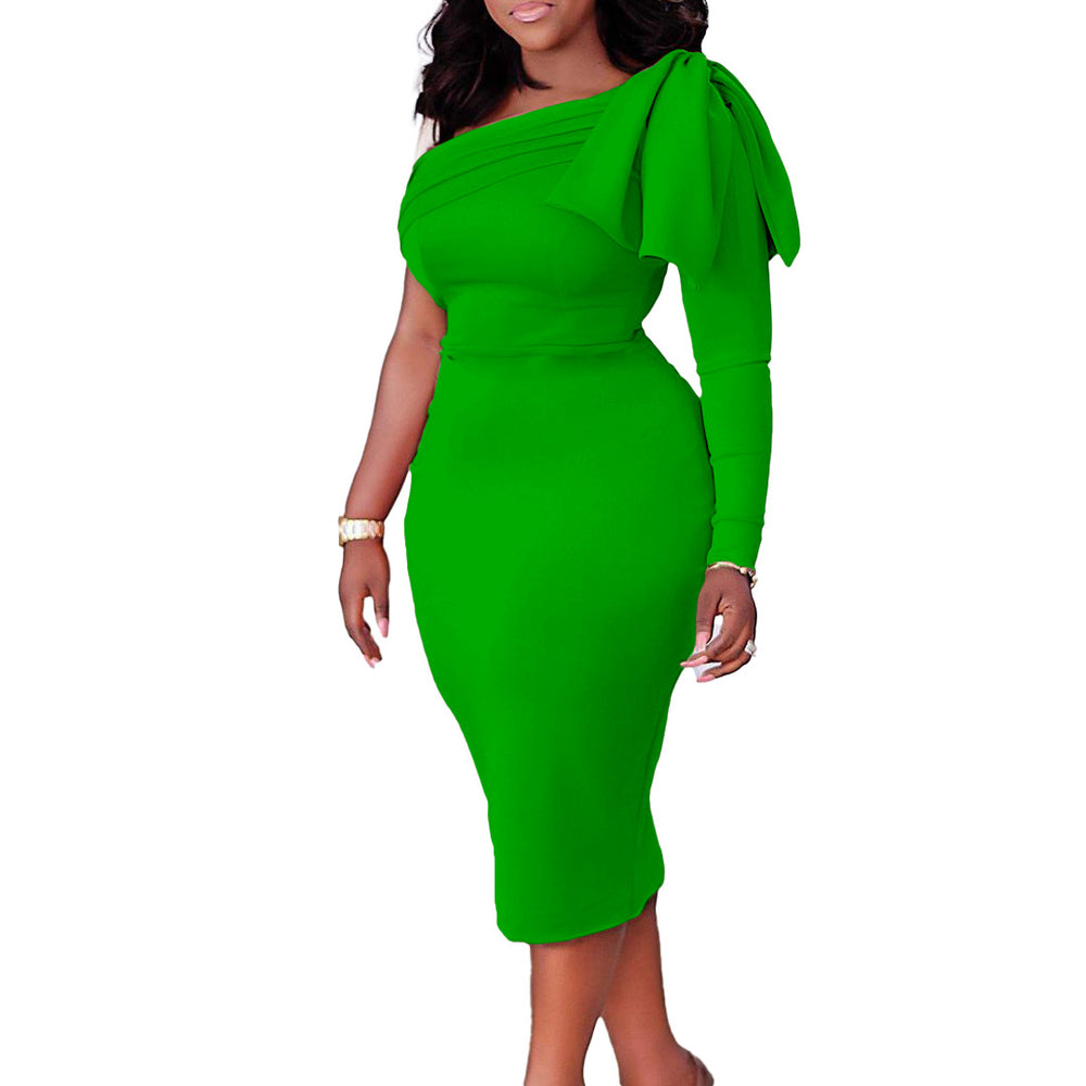 D318 european and american women's clothing independent station  fall and winternew arrivalfashionelegant silm slanted shoulder sexyexportdress