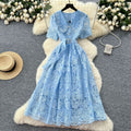 Frenchclassyheavy industry lace doll collar short sleeve waist embroiderdress women's summer slimming lookelegantlong skirt