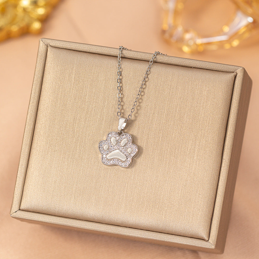 [titanium steel] full diamond cat scratch copper inlaid zirconium necklace for women simple elegant niche high-end cute clavicle chain jewelry