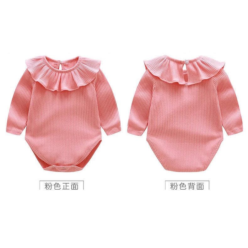 Girls' european and american style spring/autumn long-sleeve ruffle solid color romper jumpsuit outfit