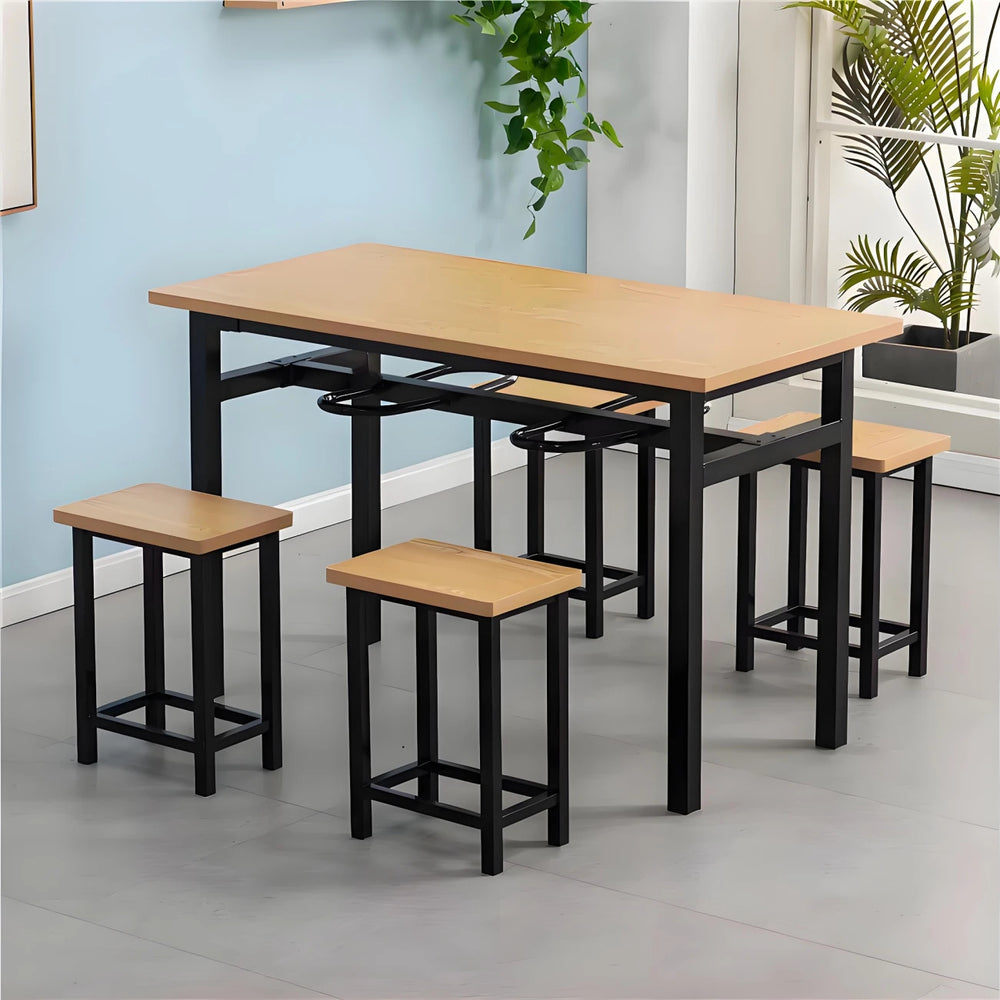 Stainless steel canteen table and chairs 4 people 6 people hanging stool rectangular table school factory employee dining table separates combination