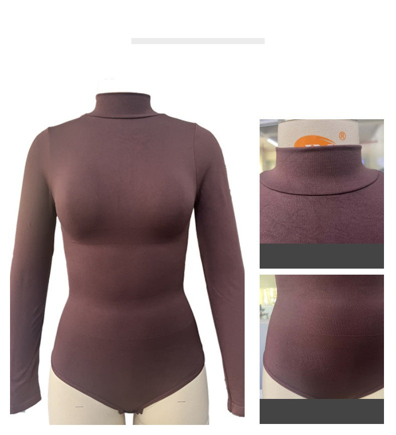 Customized   hot-selling long-sleeved waist sculpting one-piece seamless turtleneck onesie