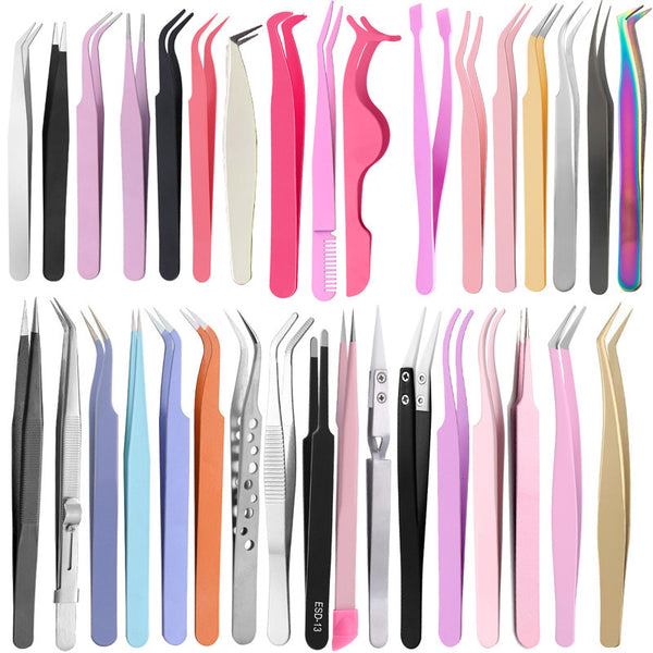 113 long false eyelash tip elbow tweezers stainless steel cost-effective tweezers small gold feather clip pink gift tweezers