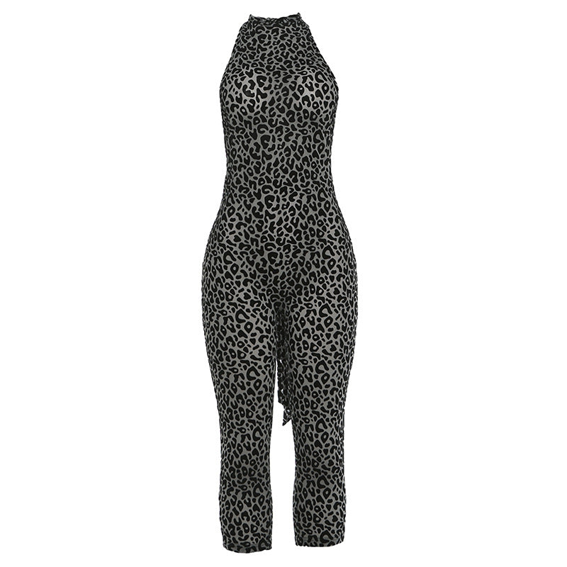 European and american style  autumn  new arrival: unique streetwear trendy printed sleeveless bodycon backless jumpsuit for women