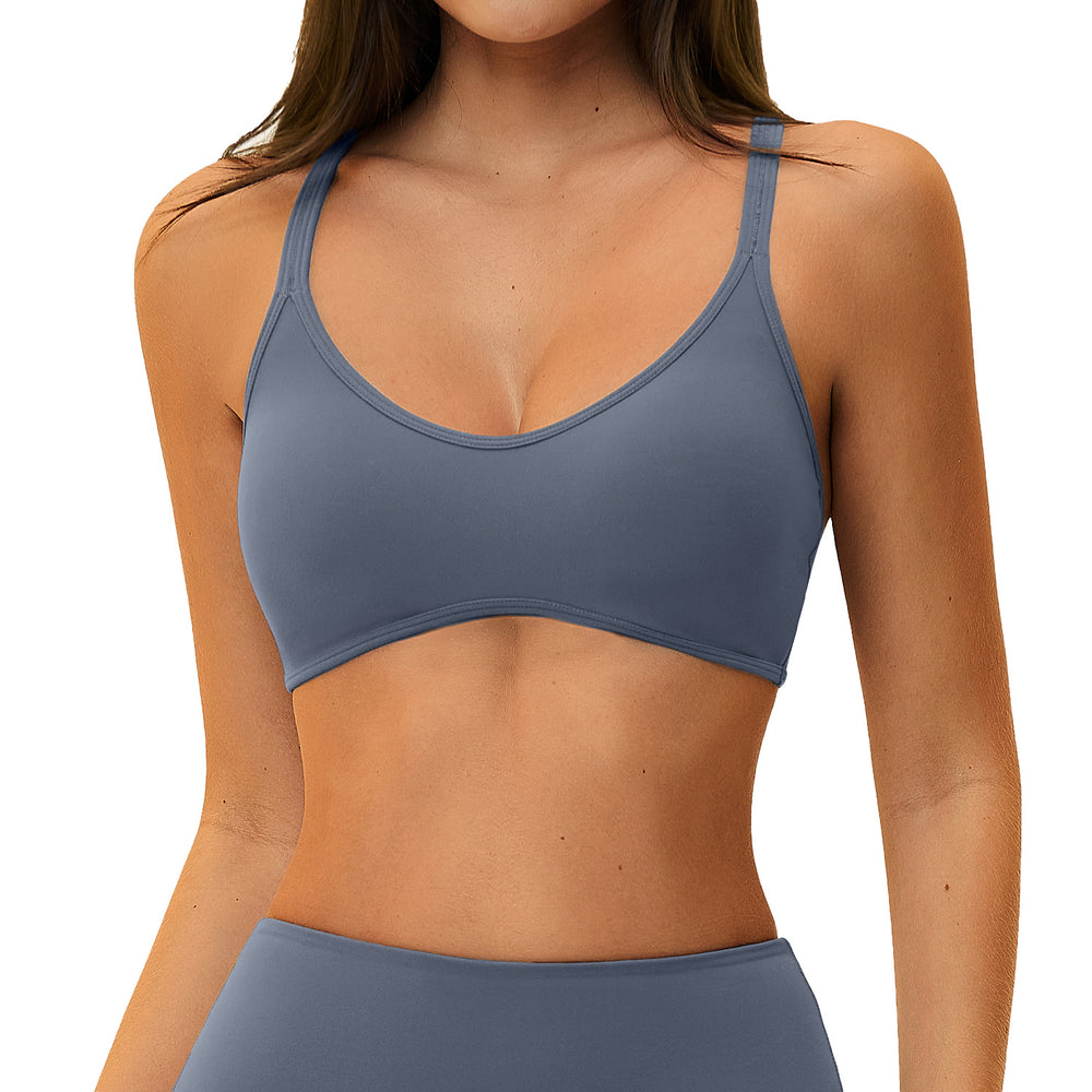 European and american sports bra women's butter fabric collar cross beautiful back outwear pilates thin shoulder strap yoga intimates5560