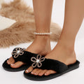 New rhinestone flower european and american plus size foreign trade cross-border popular tiktok artificial pearl thong flip-flops