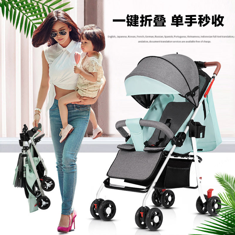 Baby stroller - lightweight, foldable, reclining, four-wheel pushchair for infants and toddlers - one-click folding - dropshipping available