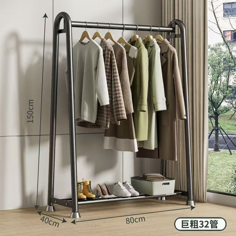 Simple coat rack Floor-to-ceiling indoor thickened clothes rack Household bedroom clothes storage rack Movable drying rack