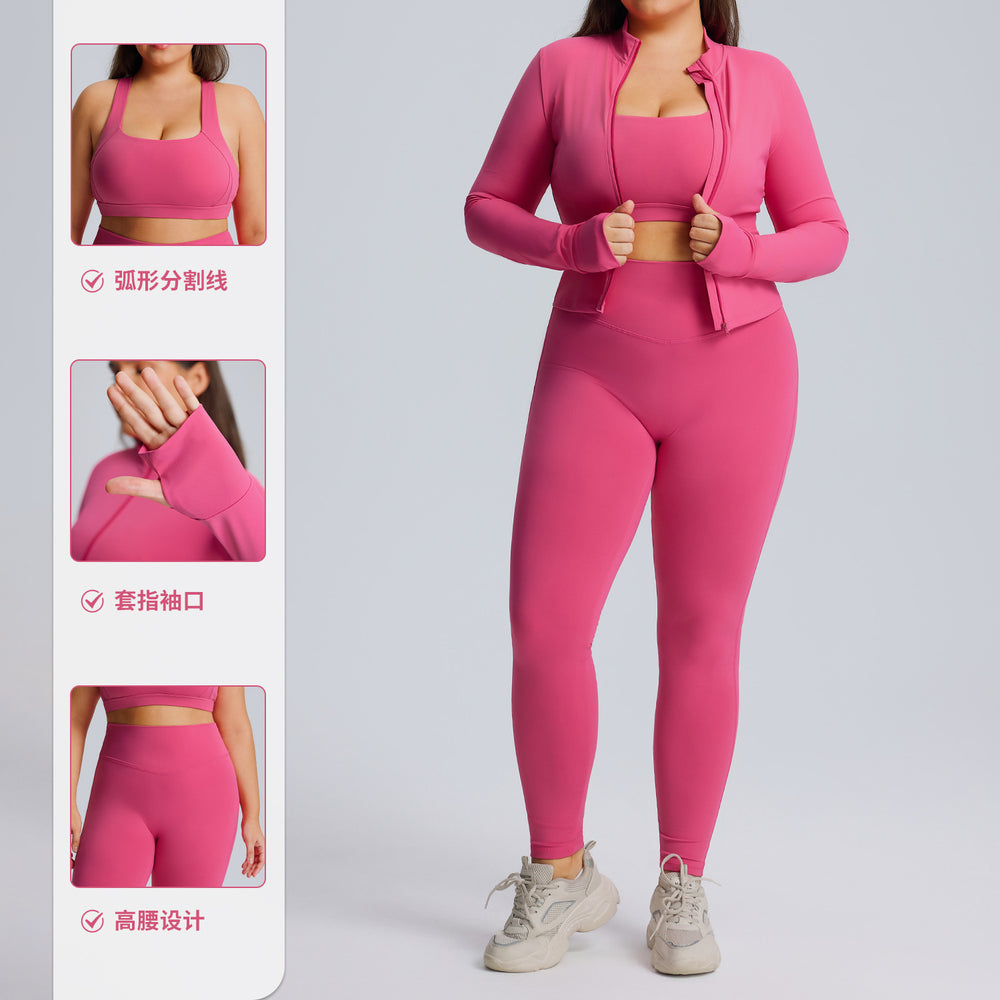 European and american plus size long sleeve yoga outfit set - women's high elasticity quick-dry activewear three-piece set - new autumn/winter fitness apparel