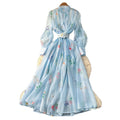 French romantic lantern sleeve floral dress - korean style cutout tie-waist a-line maxi dress - premium quality