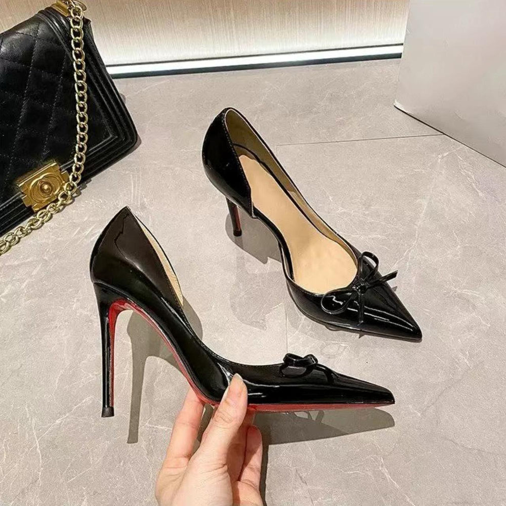 Sexy pointed-toe stiletto heels - women's spring/summer 2025 new collection - versatile bow detail, open-side design, comfortable all-day wear