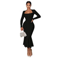 Independent station cross-border fashion women's clothing queen style square neck dress spring and summer new arrivalhigh waist hip-covering design long skirt