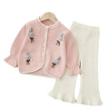 Girls' knitted sweater two-piece set -  autumn/winter new cartoon bunny sweet knitwear outfit for little girls