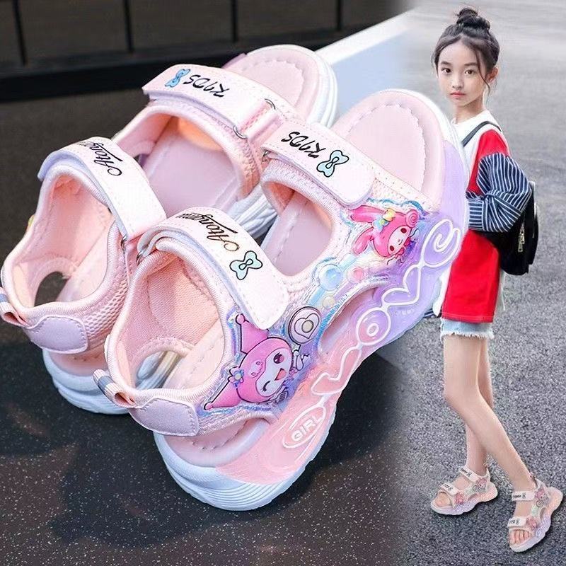 Girls' open-toe light-up sandals & slippers -  summer collection: soft sole, luminous, my melody princess style