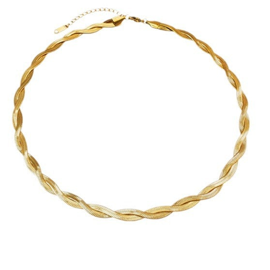European and american new arrival criss-cross woven blade sparkling necklace and bracelet set, titanium steel gold-plated unique design jewelry for women