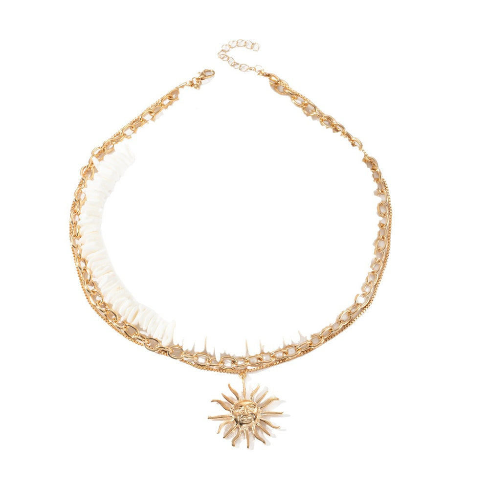 Natural shell necklace wholesale cross-border niche accessible luxury jewelry sun pendant multi-layered vacation style clavicle chain