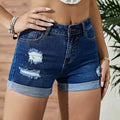 European and american style stretch denim shorts - women's chic commute shorts, washed high-waisted fashionable stretch rolled hem jeans