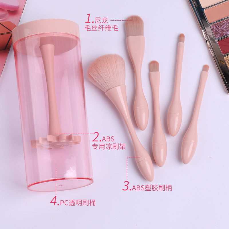 Portable mini makeup brush set - includes foundation, powder, blush, and eyeshadow brushes - all-in-one makeup brush organizer