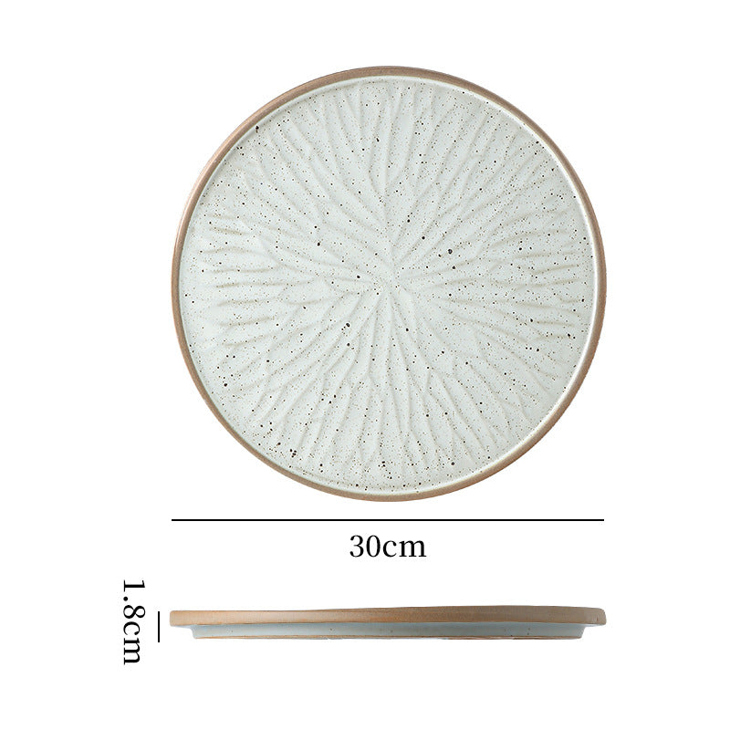 Stylishretro creative ceramic tableware kiln turned flat plate restaurant hotel stoneware western food steak plate japanese round plate