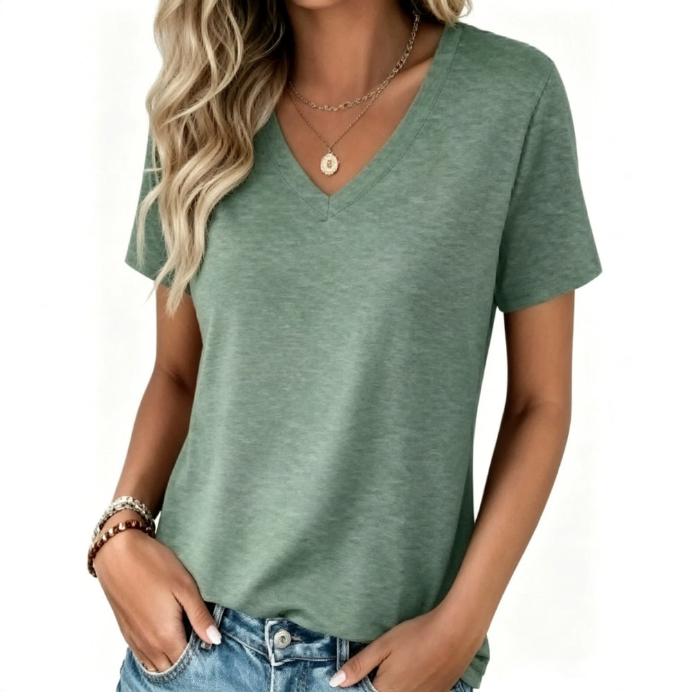 Amazon  summer cross-border fashion new v-neck spring/summer t-shirt tops for european and american women