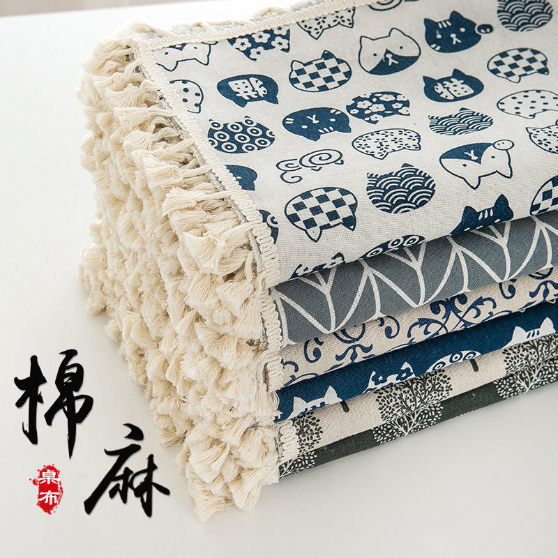 Ins tablecloth fabric cotton and linen small fresh scandinavian style populargirl heart plaid coffee table dining table dormitory desk mat