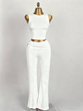 new women's two-piece set: european and american style cropped sleeveless top and bodycon high-waisted pants set