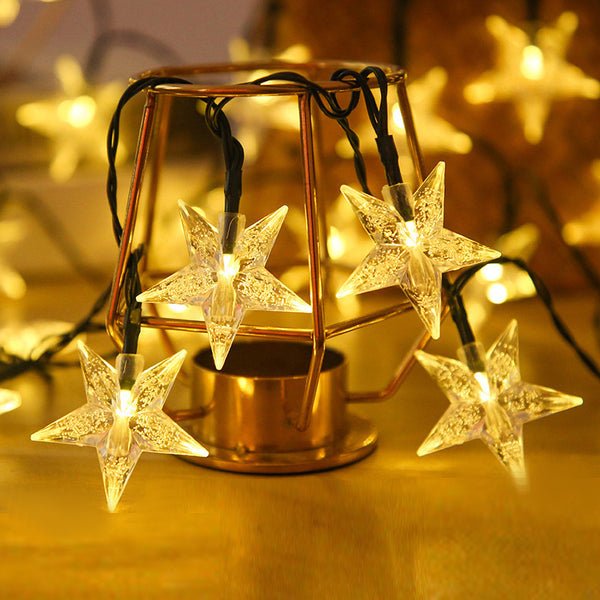 Cross-border new LED solar star light string outdoor waterproof garden decoration led bubble star color flash light string