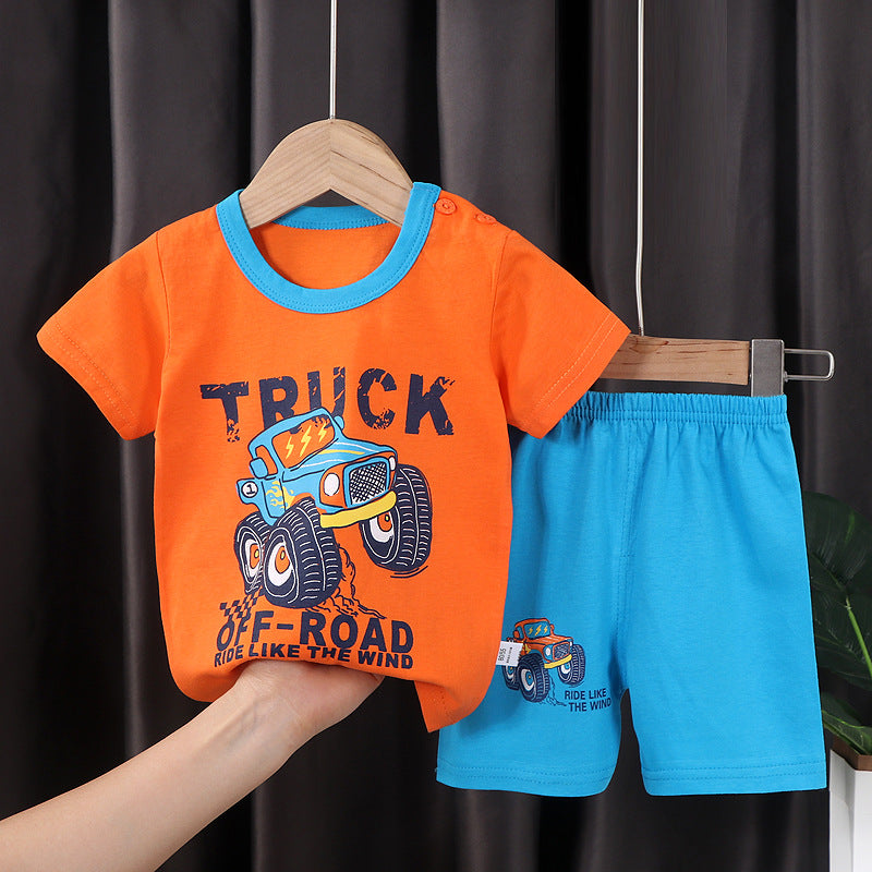 summer new arrival: 100% cotton kids' short-sleeve t-shirt and shorts set - korean style infant and toddler two-piece outfit