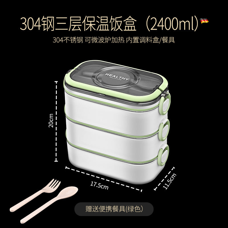 304 stainless steel multi-layer fresh-keeping bento box, portable lunch box for office workers, can be heated in microwave oven and insulated lunch box