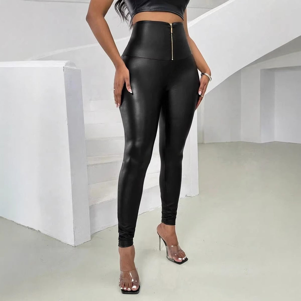 High-waisted zipper pu leather pants - bestselling women's plus size sexy european & american style leggings - hot cross-border item