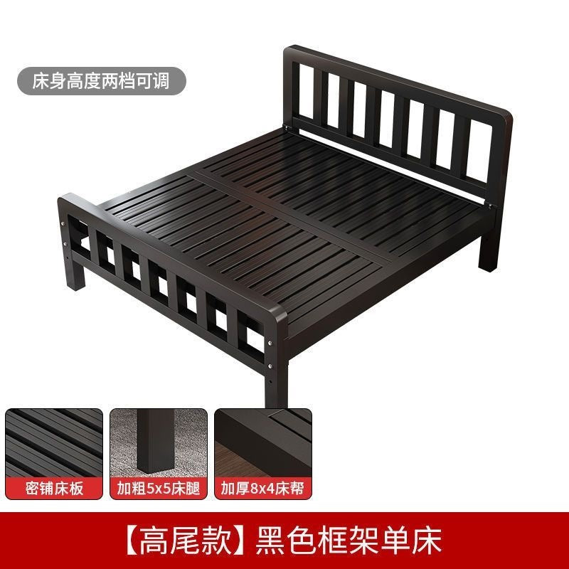 Thickened reinforced iron bed for home bedroom casual silent double bed rental house single dormitory black steel frame bed