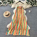 K-stylestripes suspender small diamond flower dress women's summerhigh waista word easiest for match long skirtwork clothing outfit skirt