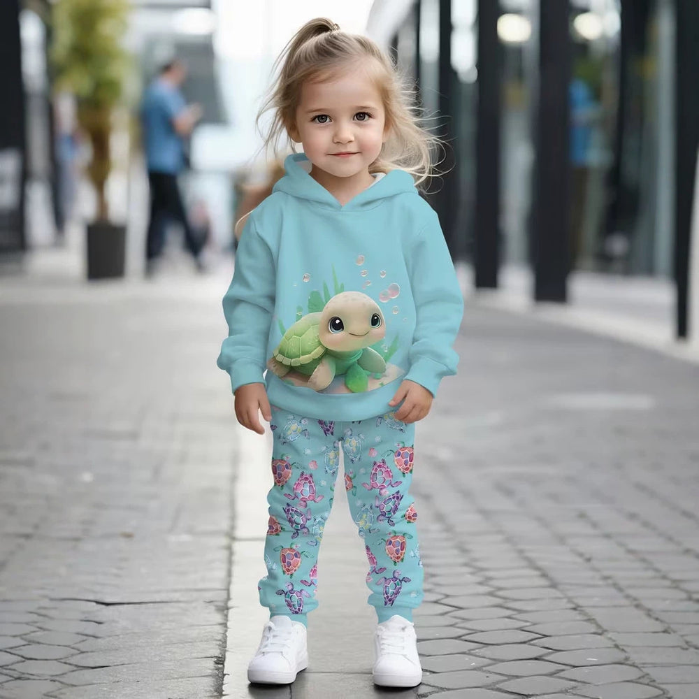 Kids' hoodie set, cross-border hot seller, trendy printed girls' fashion hooded sweatshirt and sweatpants set