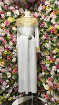 Classy lady style export beading shawl long sleeves pleated loosedress metal belt banquet long dress women