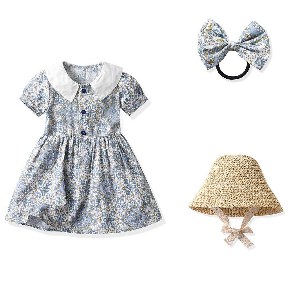 Sister and brother outfit, sister and brother outfit, family summer k-style male and female baby short-sleeved shirt, free belt, headband, shortssuit