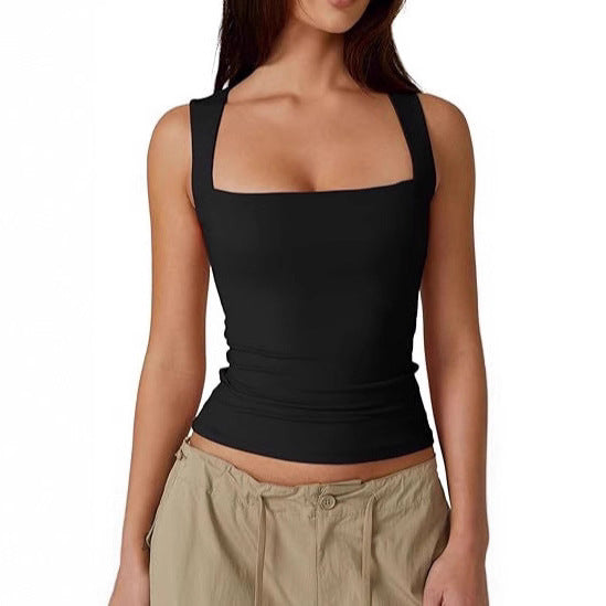 2025 european and american style amazon streetwear hot girl fashion square neck basic slim-fit sleeveless tank top women's undershirt