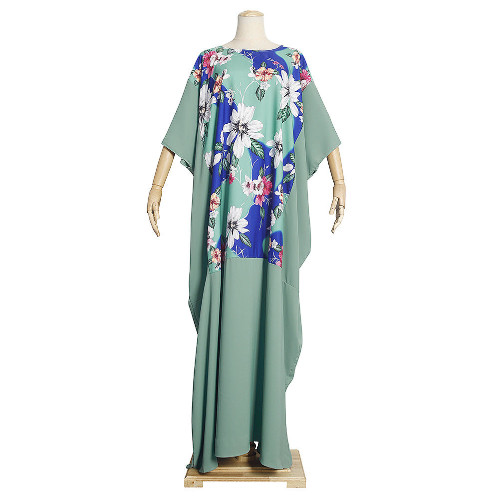 summer new arrivals: european and american style  print round neck maxi dress,  dress, african women's plus size clothing
