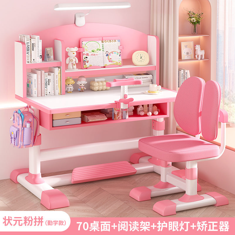 Children's study table Household primary school students Writing homework desk Simple children's desks and chairs Lifting table set