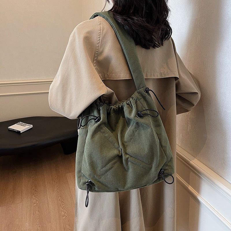 Cross-border trendy cloth bag large capacity fashion solid color shoulder bag casual messenger bag pleated commuter tote bag