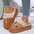 Fleece-linedthickenedheattech cotton slippers for women new arrival pearl bowsoutwear home indoor soft bottomstuffed cotton slippers