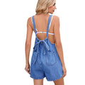 European and american cross-border e-commerce  summer new slim-fit adjustable strap washed denim jumpsuit shorts