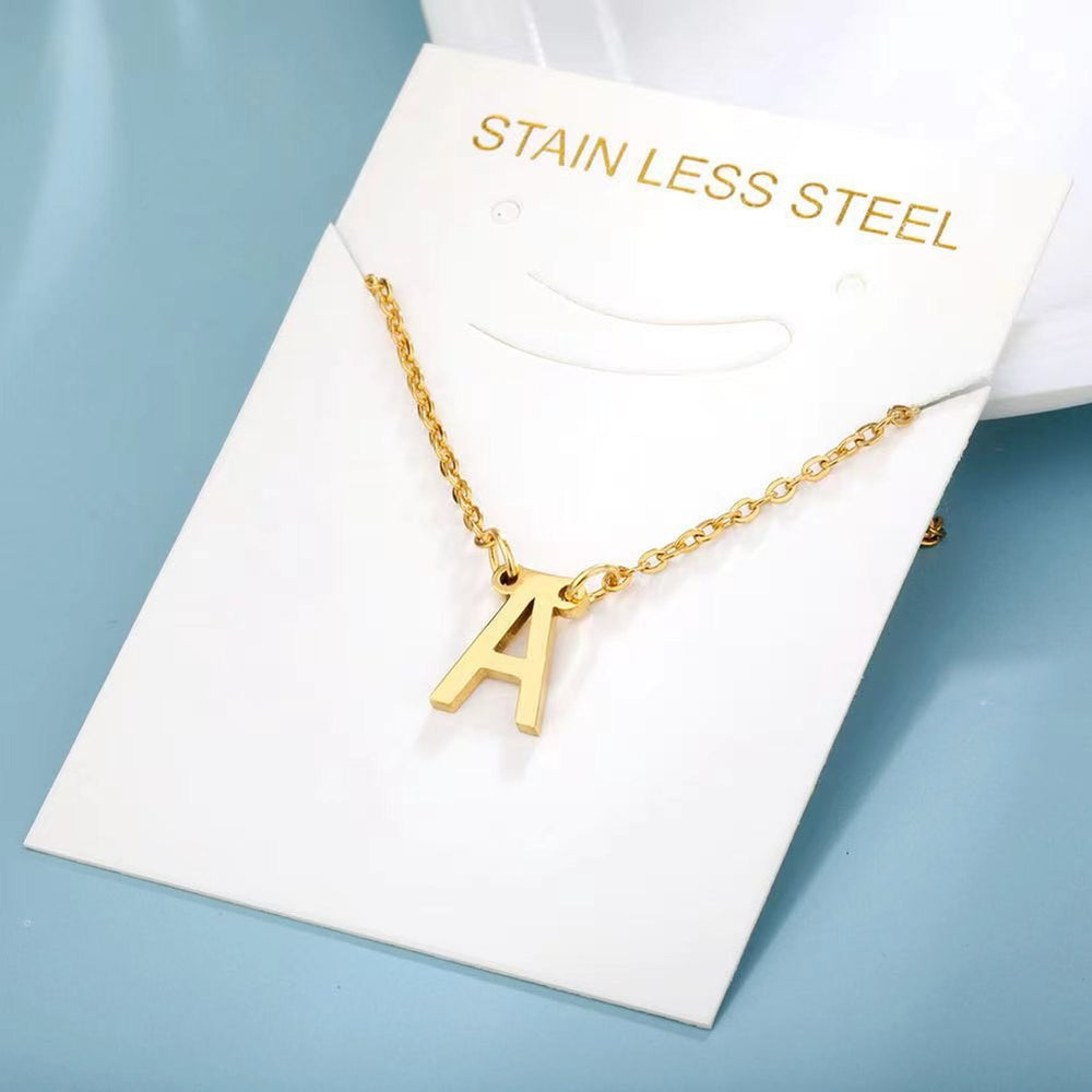 European and american cross-border fashion titanium steel 26 letter necklace, elegant 18k gold stainless steel minimalist versatile choker