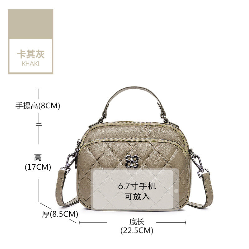 Genuine leather rhombus women's bag 2025 new multi-layer fashionable versatile women's soft leather shoulder messenger bag cowhide small bag