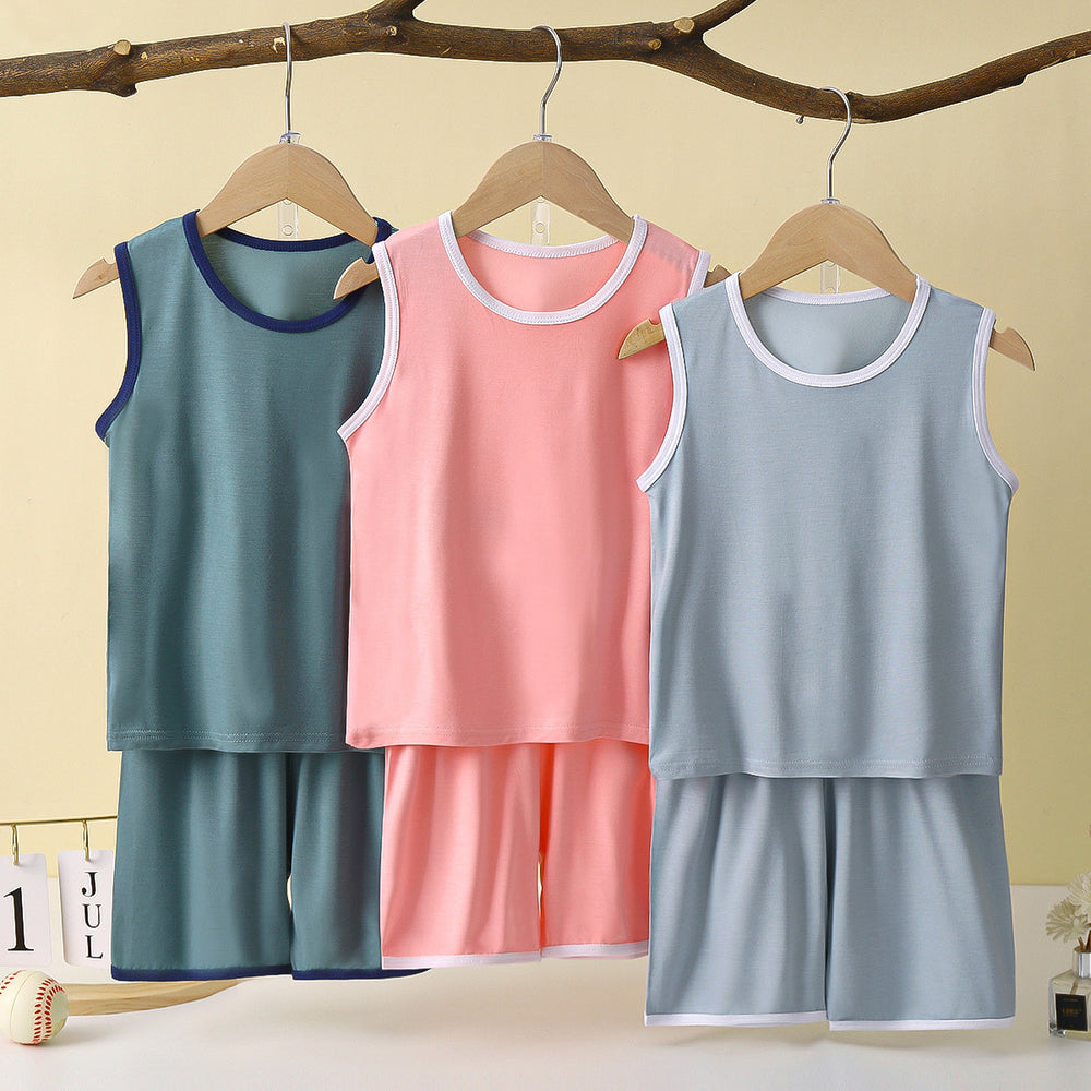 Kids' tank top set - lightweight modal loungewear for boys - sleeveless air conditioning suit - baby ice silk pajamas - summer boys' outfit