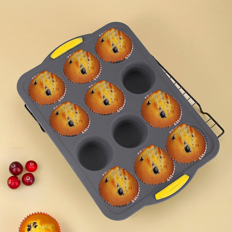 New 12-cavity silicone waffle mold with frame, jelly mold, household two-color non-stick muffin cup baking pan