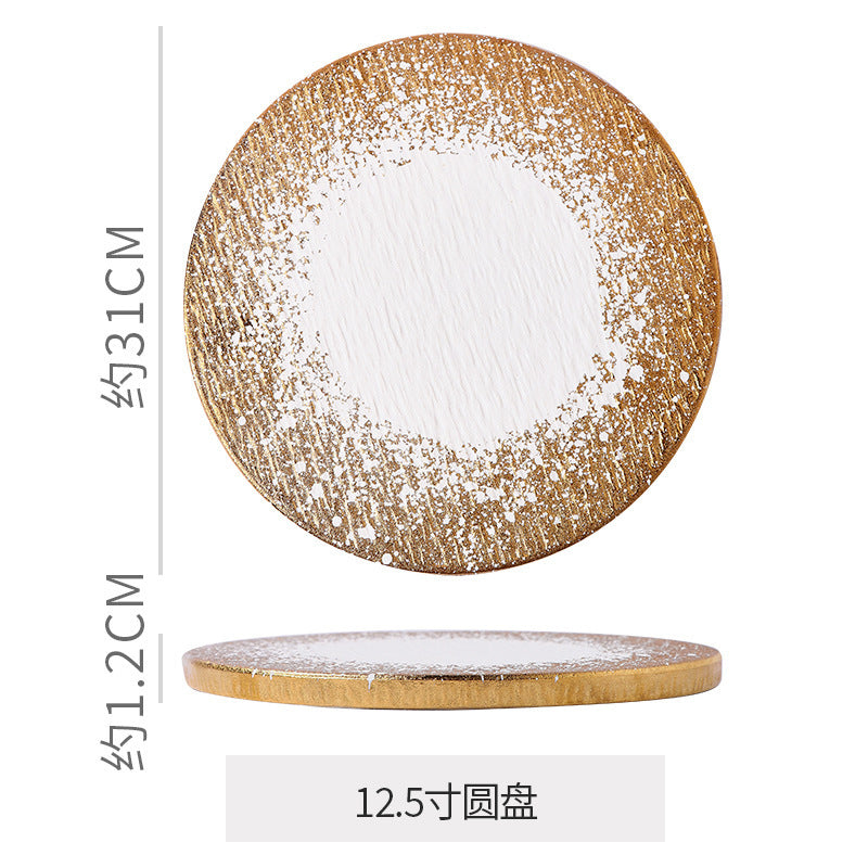 Minimalist gold matte western dinner plate - hotel & restaurant steak serving dish - stone texture square/round ceramic flat plate