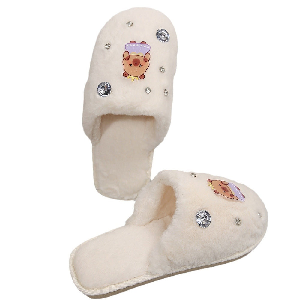 Cute capybara slippers for kids and adults - fluffy, flat, cartoon-style cotton slippers for indoor and outdoor use, keeping you warm and cozy
